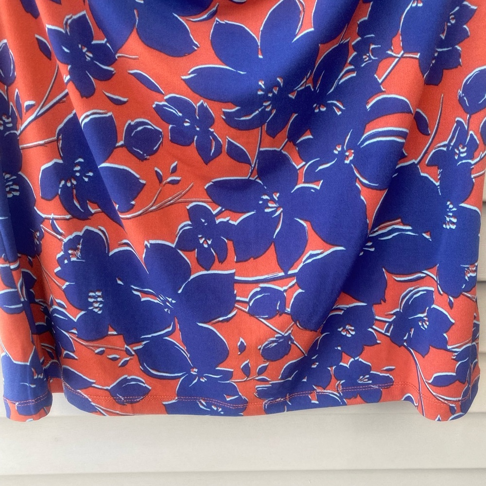 Tahari Draped Sleeveless Blouse in Blue and Orange - Picture 2 of 9